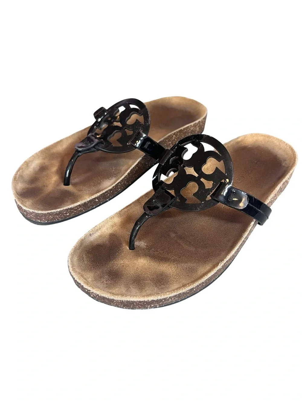 Tory Burch Women’s Sz 9.5 Cloud Sandals Black Patent Leather
